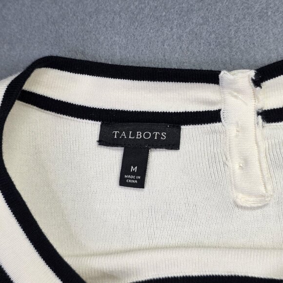 Talbots Sweater Womens M White Black Boat Neck 3/4 Sleeve Cotton Rayon Timeless - Picture 3 of 10